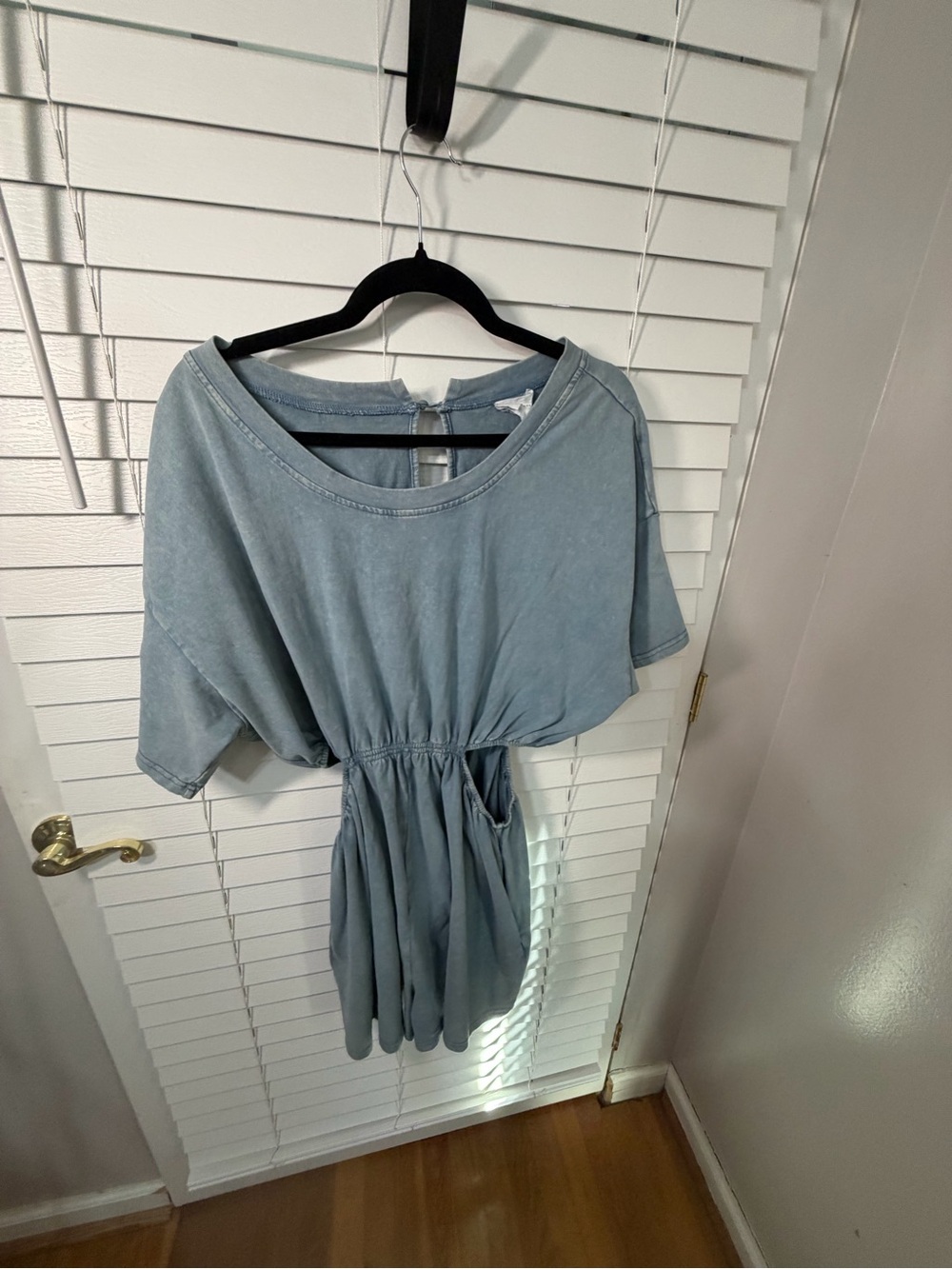 Casual Washed Blue Drawstring Waist romper